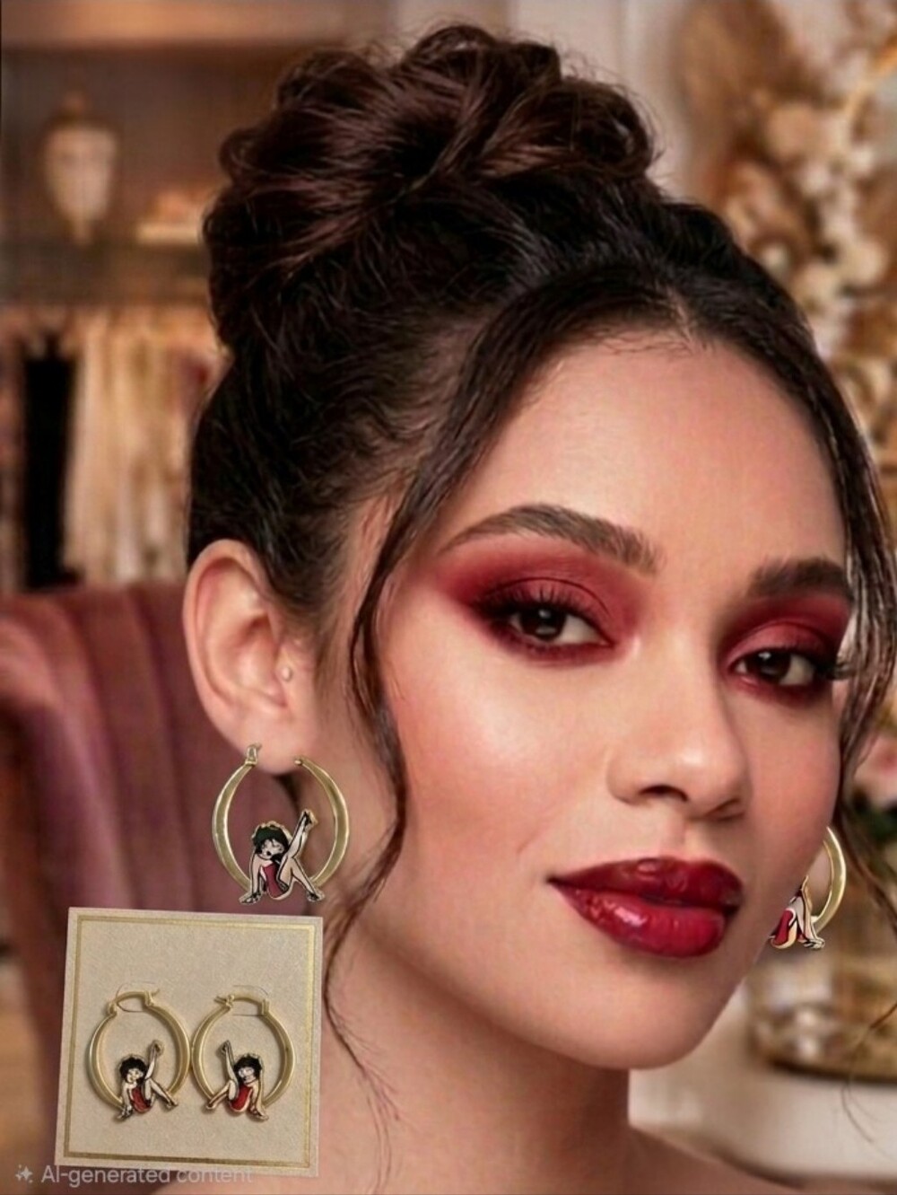 RARE Vintage Betty Boop Gold Hoop Earrings NWOT HTF Retro Collectible